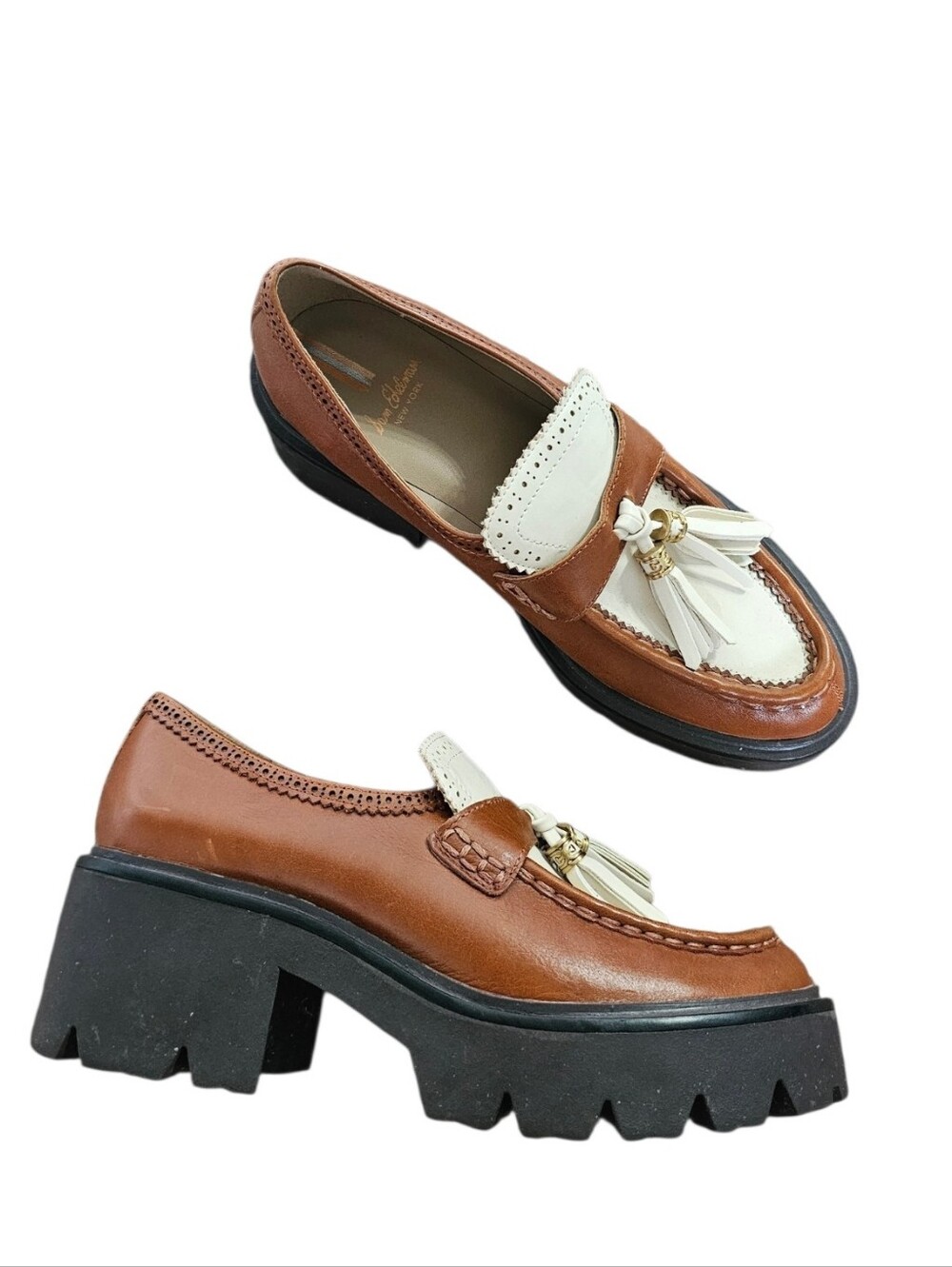 Sam Edelman Meela Brown Leather Tassel Platform Clogs Loafer Shoes - Picture 4 of 10